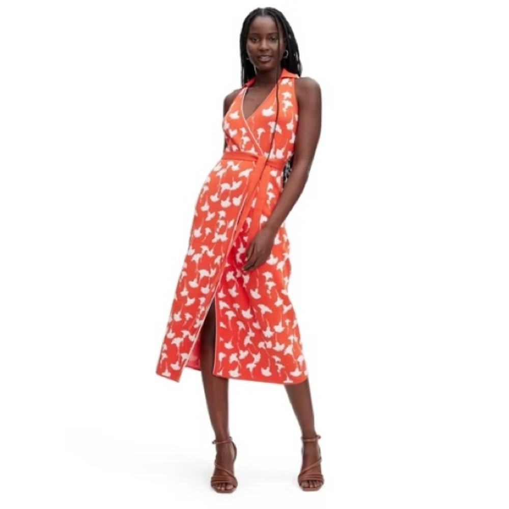 Diane Von Furstenberg Cherry Tomato Wrap Collared Dress XS